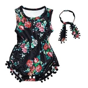 Adorable summer romper with matching head wrap